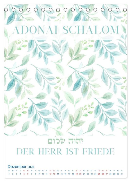 Produktbild: Hebr&auml;ische Namen Gottes aus der Torah (Tischkalender 2026 DIN A5 hoch), CALVENDO Monatskalender