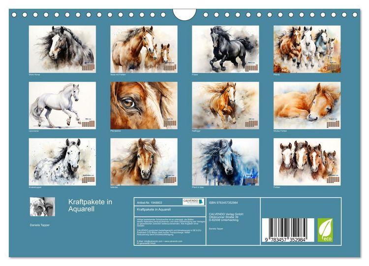 Produktbild: Kraftpakete in Aquarell (Wandkalender 2026 DIN A4 quer), CALVENDO Monatskalender