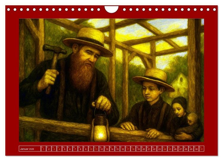 Produktbild: Einfach Leben - Einblicke in die Welt der Amish im Stil alter Gem&auml;lde (Wandkalender 2026 DIN A4 quer), CALVENDO Monatskalender