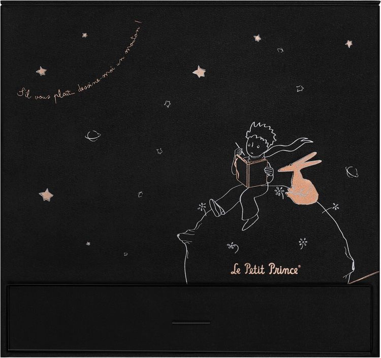 Produktbild: Moleskine der kleine Prinz Sammlerbox, liniertes Notizbuch L/A5 schwarz, undatierter 12-Monats-Notizkalender L/A5 fester Einband grau