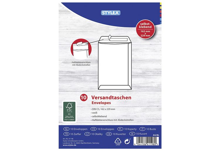 Produktbild: Stylex Versandtaschen, DIN C5, haftklebend, 10 St&uuml;ck