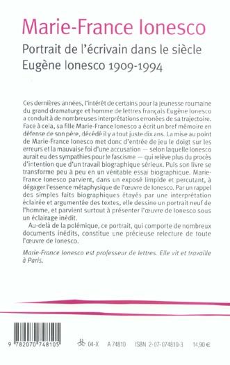 Produktbild: Portrait de l'&eacute;crivain dans le si&egrave;cle: Eug&egrave;ne Ionesco, 1909-1994