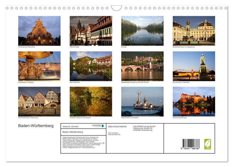 Produktbild: Baden-W&uuml;rttemberg (Wandkalender 2026 DIN A3 quer), CALVENDO Monatskalender