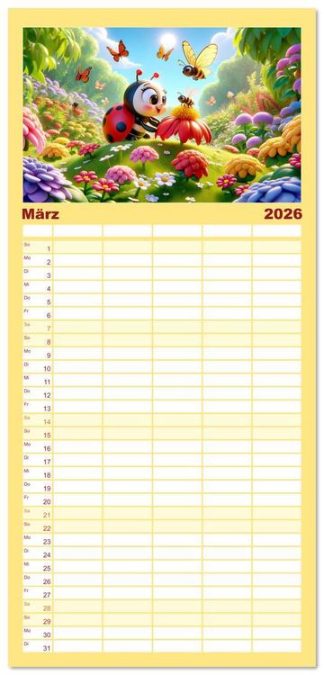 Produktbild: Familienplaner 2026 - Kleine K&auml;fer, gro&szlig;e Abenteuer: Ein Jahreskalender f&uuml;r Kinder mit 5 Spalten (Wandkalender, 21 x 45 cm) CALVENDO