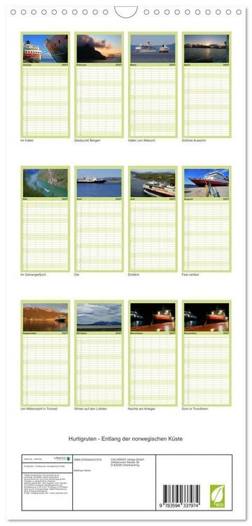 Produktbild: Familienplaner 2027 - Hurtigruten - Entlang der norwegischen K&uuml;ste mit 5 Spalten (Wandkalender, 21 x 45 cm) CALVENDO