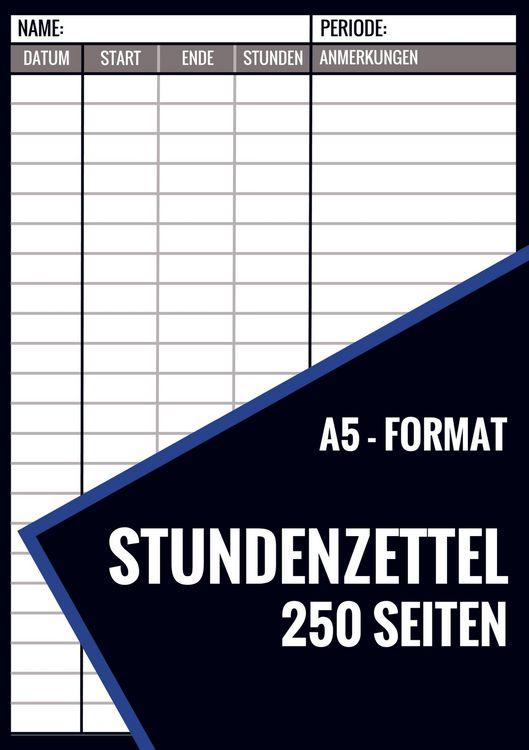 Produktbild: Stundenzettel - 250 Seiten - Format A5