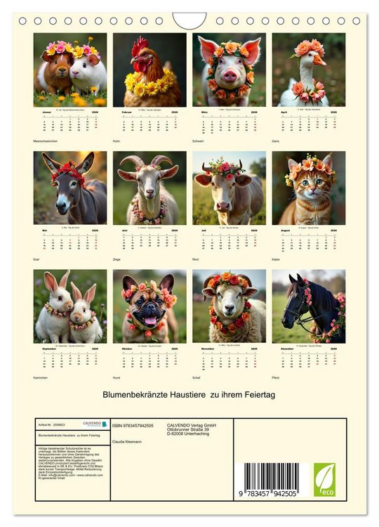 Produktbild: Blumenbekr&auml;nzte Haustiere zu ihrem Feiertag (Wandkalender 2026 DIN A4 hoch), CALVENDO Monatskalender
