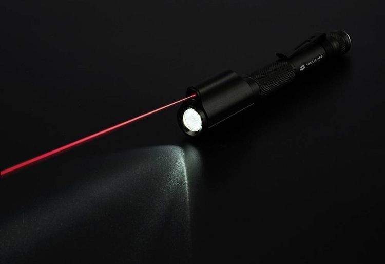 Produktbild: TOOLCRAFT Penlight mit roter Laserpointer mit G&uuml;rtelclip batteriebetrieben 150 lm 1.16 h 57 g