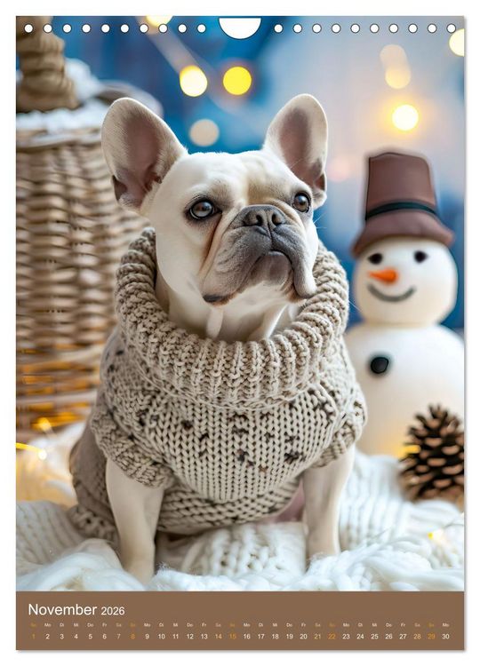 Produktbild: Frenchie Couture - Franz&ouml;sische Bulldoggen in Strick-Chic (Wandkalender 2026 DIN A4 hoch), CALVENDO Monatskalender