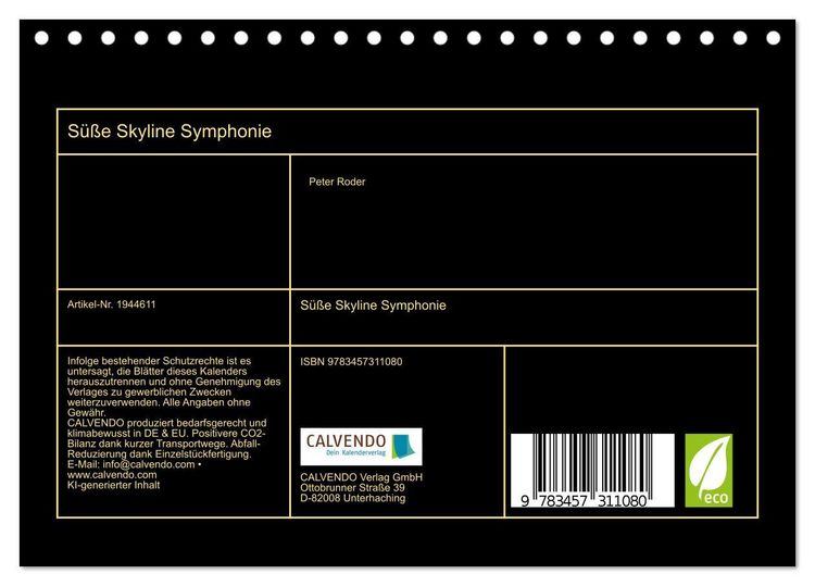 Produktbild: S&uuml;&szlig;e Skyline Symphonie (Tischkalender 2026 DIN A5 quer), CALVENDO Monatskalender