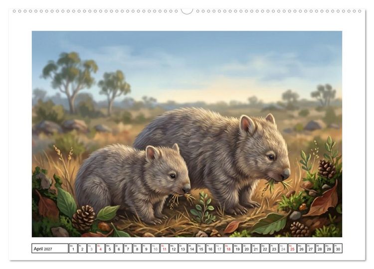 Produktbild: Wombats - Kurze Beine, gro&szlig;es Herz (hochwertiger Premium Wandkalender 2027 DIN A2 quer), Kunstdruck in Hochglanz