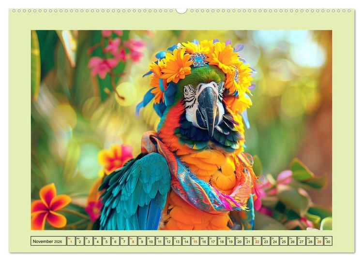 Produktbild: Papageien-Fashion. Farbenfroher Modestil im Dschungel (Wandkalender 2026 DIN A2 quer), CALVENDO Monatskalender