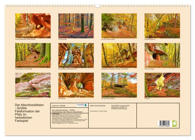 Produktbild: Der Altschlossfelsen - Gr&ouml;&szlig;te Felsformation der Pfalz im herbstlichen Farbspiel (Wandkalender 2026 DIN A2 quer), CALVENDO Monatskalender