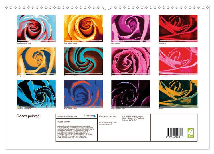 Produktbild: Roses peintes (Calendrier mural 2026 DIN A3 vertical), CALVENDO calendrier mensuel