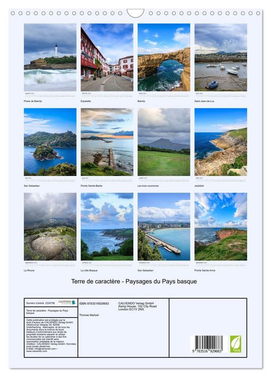 Produktbild: Terre de caract&egrave;re - Paysages du Pays basque (Calendrier mural 2027 DIN A3 horizontal), CALVENDO calendrier mensuel