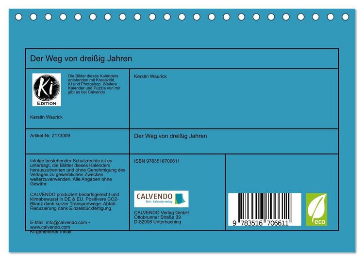 Produktbild: Der Weg von drei&szlig;ig Jahren (Tischkalender 2026 DIN A5 quer), CALVENDO Monatskalender