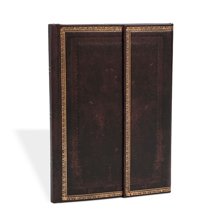 Produktbild: Hardcover Notizbuch Schwarzes Marokkoleder, Midi, Liniert