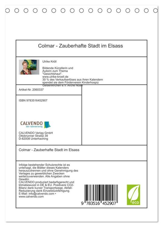 Produktbild: Colmar - Zauberhafte Stadt im Elsass (Tischkalender 2026 DIN A5 hoch), CALVENDO Monatskalender