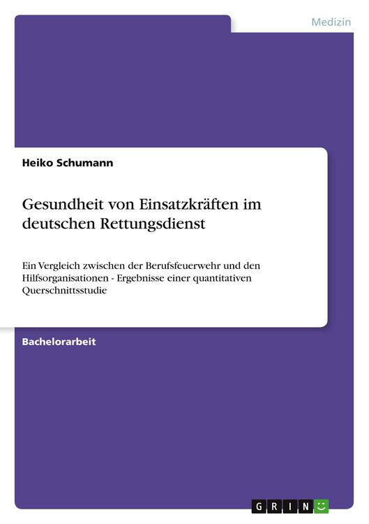 Produktbild: Gesundheit von Einsatzkr&auml;ften im deutschen Rettungsdienst