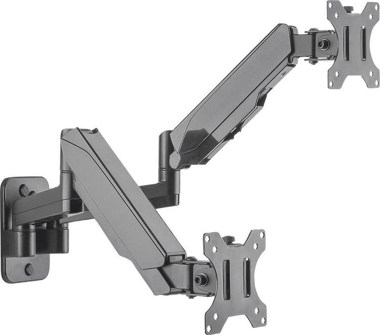Produktbild: Manhattan 461627 Monitor-Wandhalterung 2 Display(s) 43,2 cm (17") - 81,3 cm (32") Schwarz Drehbar, H&ouml;henverstellbar, Neigbar, Schwenkbar