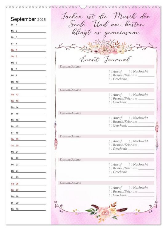 Produktbild: Geburtstagsplaner Boho Rosa - F&uuml;r Termine, Geschenke, Eventdetails & mehr (Wandkalender 2026 DIN A2 hoch), CALVENDO Monatskalender