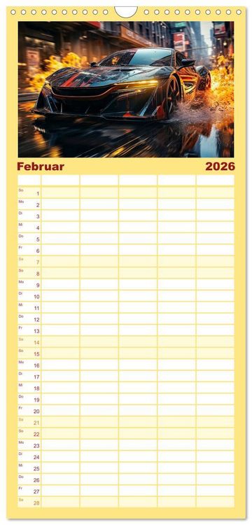 Produktbild: Familienplaner 2026 - Sportwagen Fantasien mit 5 Spalten (Wandkalender, 21 x 45 cm) CALVENDO