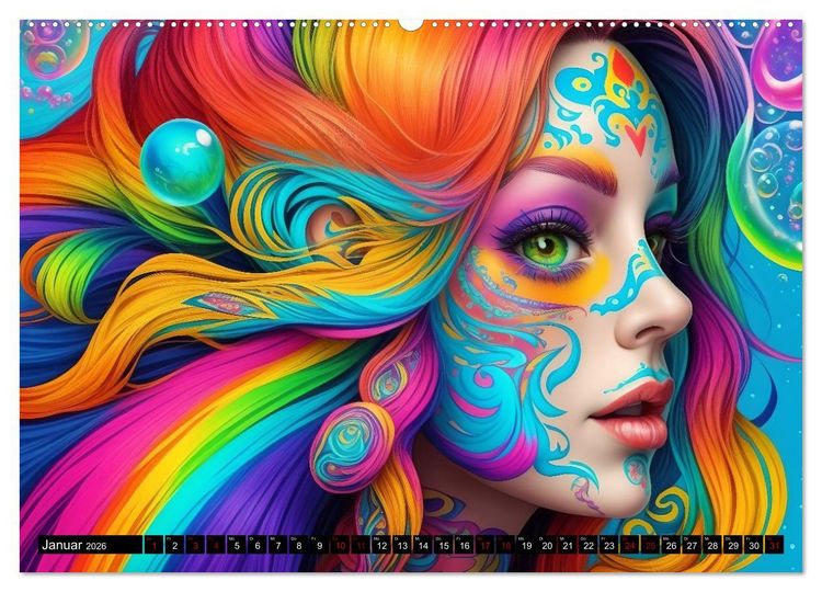 Produktbild: Psychedelische Ladies (hochwertiger Premium Wandkalender 2026 DIN A2 quer), Kunstdruck in Hochglanz