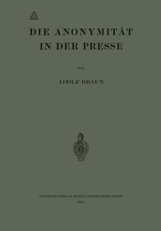 Produktbild: Die Anonymit&auml;t in der Presse