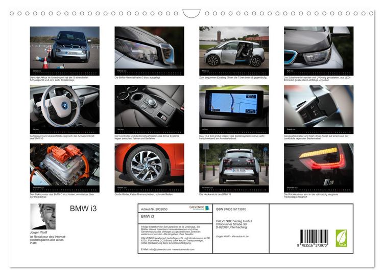 Produktbild: BMW i3 (Wandkalender 2026 DIN A3 quer), CALVENDO Monatskalender