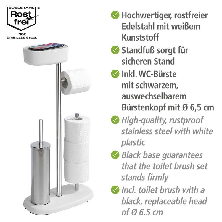 Produktbild: Stand WC-Garnitur mit Box Mod. Rivazza Wei&szlig;, integrierter Toilettenpapierhalter, Ersatzrollenhalter