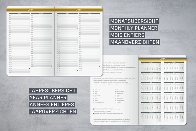 Produktbild: SIGEL L2707 Wochenkalender Linescape 2027 DE, ca. A5, Hardcover, dunkelgrau/gelb