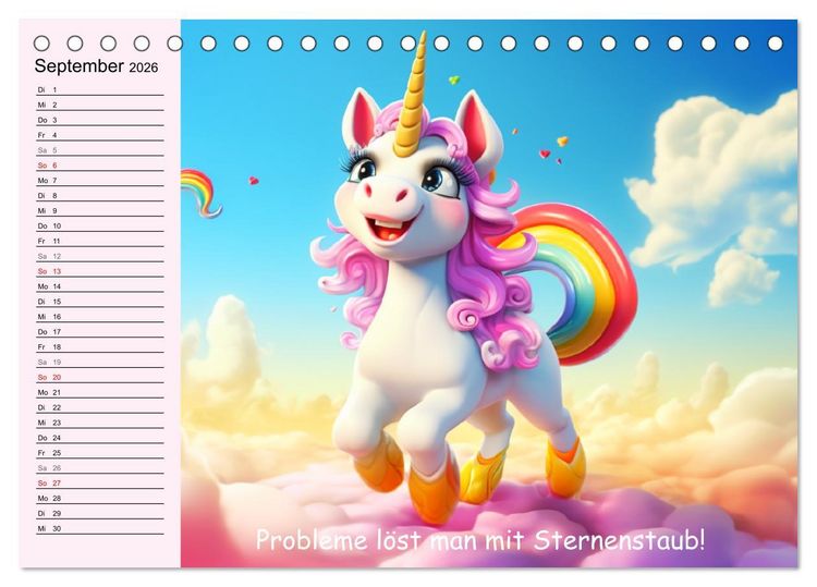Produktbild: Unicorns! Lustige Einh&ouml;rner. Witzige Einhornspr&uuml;che und Weisheiten (Tischkalender 2026 DIN A5 quer), CALVENDO Monatskalender