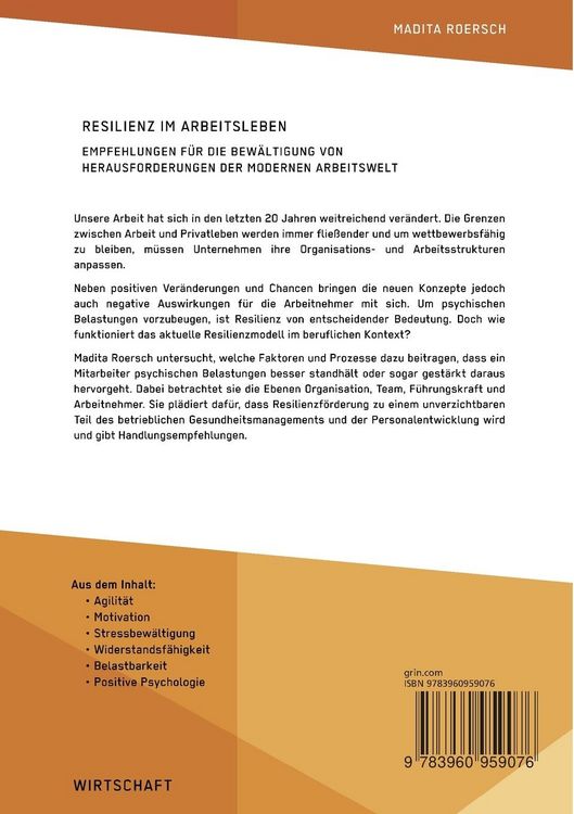 Produktbild: Resilienz im Arbeitsleben. Empfehlungen f&uuml;r die Bew&auml;ltigung von Herausforderungen der modernen Arbeitswelt