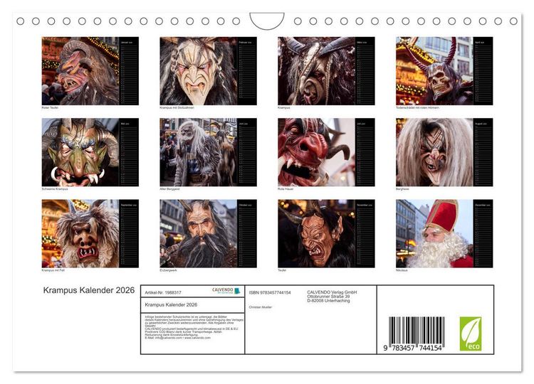 Produktbild: Krampus Kalender 2026 (Wandkalender 2026 DIN A4 quer), CALVENDO Monatskalender