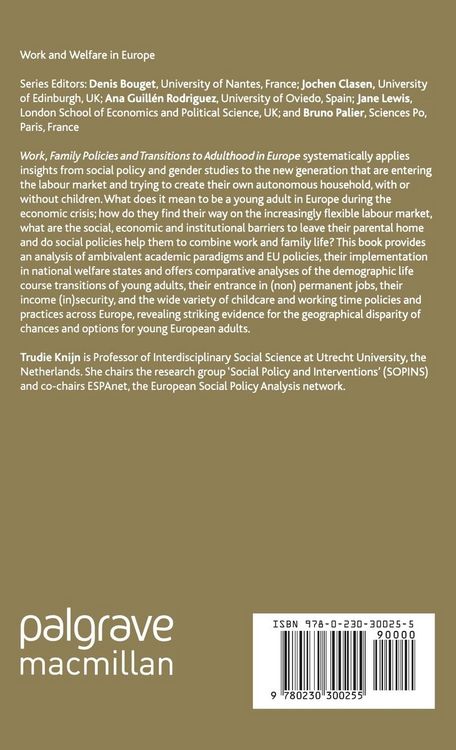 Produktbild: Work, Family Policies and Transitions to Adulthood in Europe