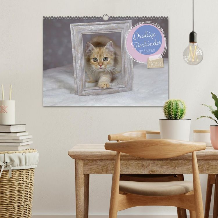 Produktbild: Drollige Tierkinder Mit Spr&uuml;chen (Wandkalender 2026 DIN A3 quer), CALVENDO Monatskalender