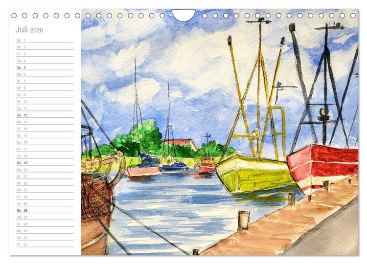 Produktbild: B&uuml;sum Aquarelle - Liebevolle Impressionen des beliebten Nordseebads (Wandkalender 2026 DIN A4 quer), CALVENDO Monatskalender
