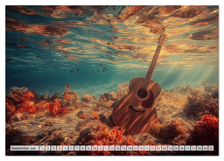 Produktbild: Saitenzauber &ndash; Gitarren im Bilderklang (Wandkalender 2026 DIN A4 quer), CALVENDO Monatskalender