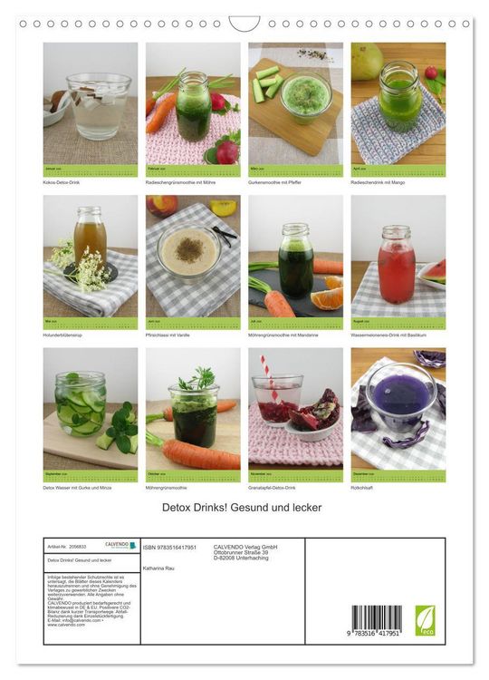 Produktbild: Detox Drinks! Gesund und lecker (Wandkalender 2026 DIN A3 hoch), CALVENDO Monatskalender