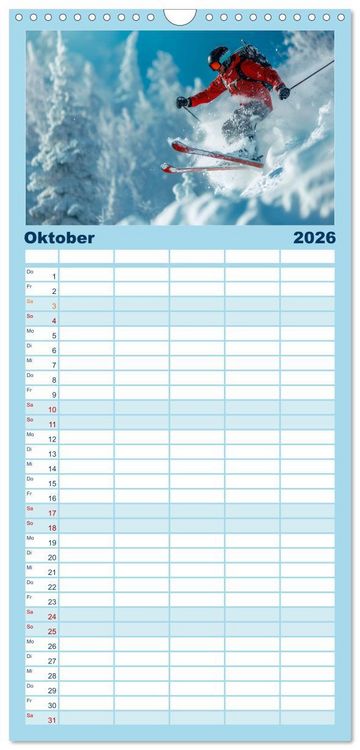 Produktbild: Familienplaner 2026 - Skifahren - tolle Momente mit 5 Spalten (Wandkalender, 21 x 45 cm) CALVENDO
