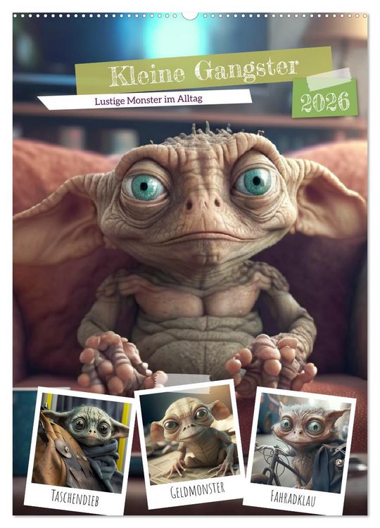 Produktbild: Kleine Gangster. Lustige Monster im Alltag (Wandkalender 2026 DIN A2 hoch), CALVENDO Monatskalender