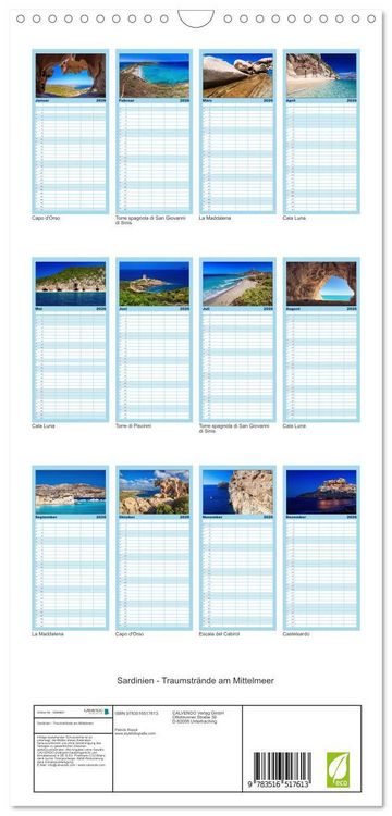 Produktbild: Familienplaner 2026 - Sardinien - Traumstr&auml;nde am Mittelmeer mit 5 Spalten (Wandkalender, 21 x 45 cm) CALVENDO