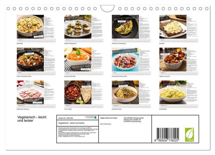 Produktbild: Vegetarisch - leicht und lecker (Wandkalender 2027 DIN A4 quer), CALVENDO Monatskalender