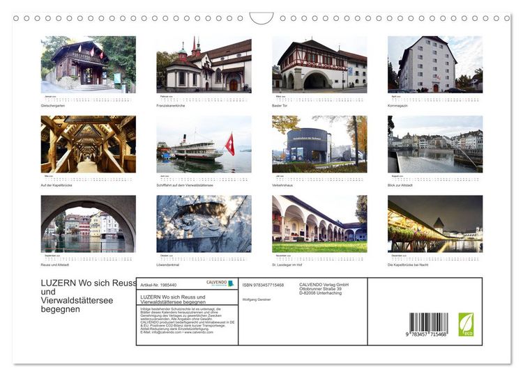 Produktbild: LUZERN Wo sich Reuss und Vierwaldst&auml;ttersee begegnen (Wandkalender 2026 DIN A3 quer), CALVENDO Monatskalender