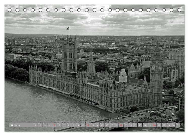 Produktbild: London in Schwarz-Wei&szlig; (Tischkalender 2026 DIN A5 quer), CALVENDO Monatskalender