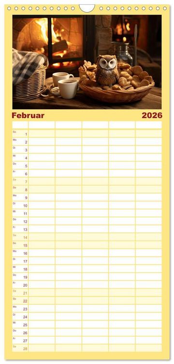 Produktbild: Familienplaner 2026 - Stillleben mit Eule mit 5 Spalten (Wandkalender, 21 x 45 cm) CALVENDO