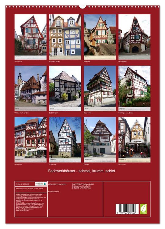 Produktbild: Fachwerkh&auml;user - schmal, krumm, schief (hochwertiger Premium Wandkalender 2026 DIN A2 hoch), Kunstdruck in Hochglanz
