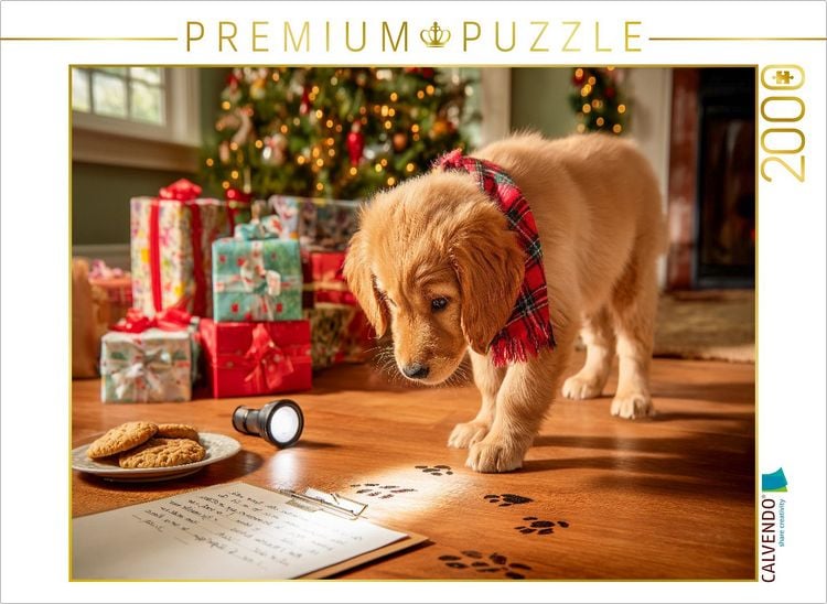 Produktbild: CALVENDO Puzzle Weihnachtswelpe auf Spurensuche vor dem Christbaum | 2000 Teile Lege-Gr&ouml;&szlig;e 90x67cm Foto-Puzzle f&uuml;r gl&uuml;ckliche Stunden
