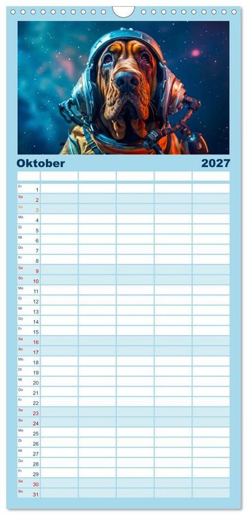 Produktbild: Familienplaner 2027 - Hunde im Weltall mit 5 Spalten (Wandkalender, 21 x 45 cm) CALVENDO