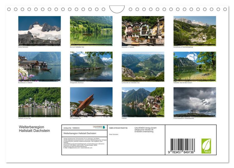 Produktbild: Welterberegion Hallstatt Dachstein (Wandkalender 2026 DIN A4 quer), CALVENDO Monatskalender